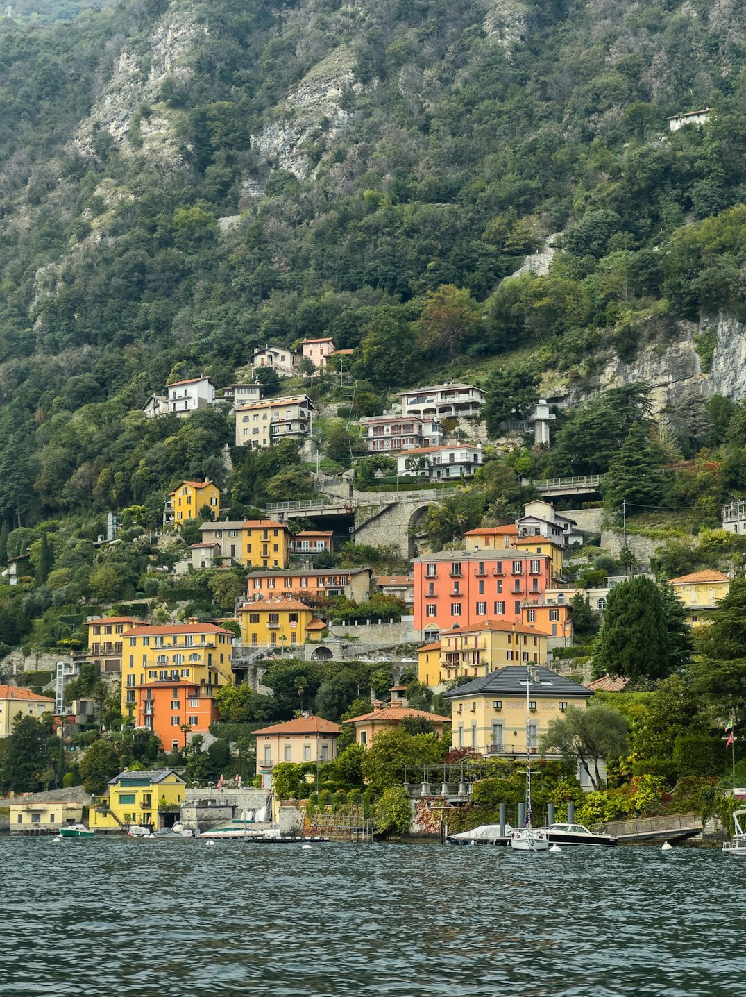 colorful houses by lake